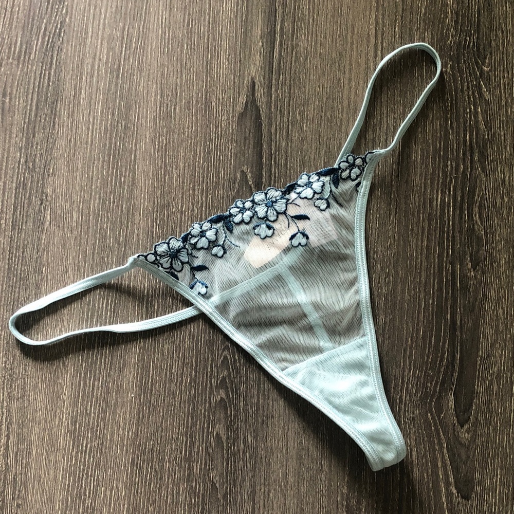 2006 Victoria's Secret Angels Blue Mesh Floral Embroidered Large V String